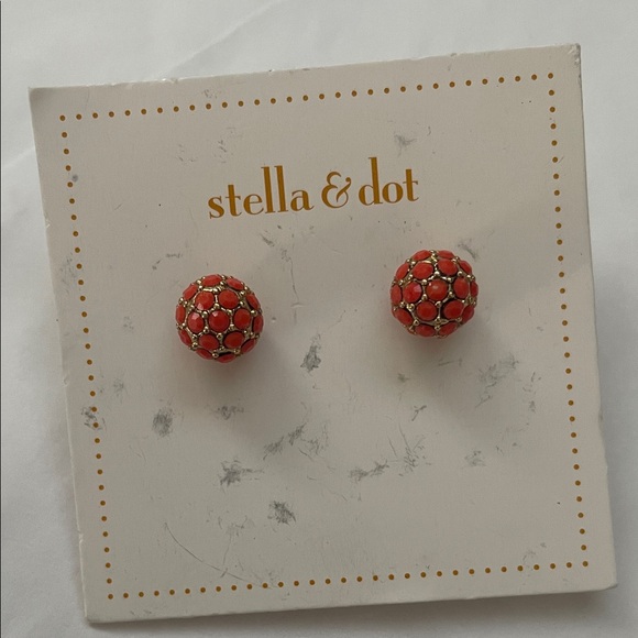 Stella & Dot Ball Shaped Gold and Red Stud Earrings - Picture 1 of 6